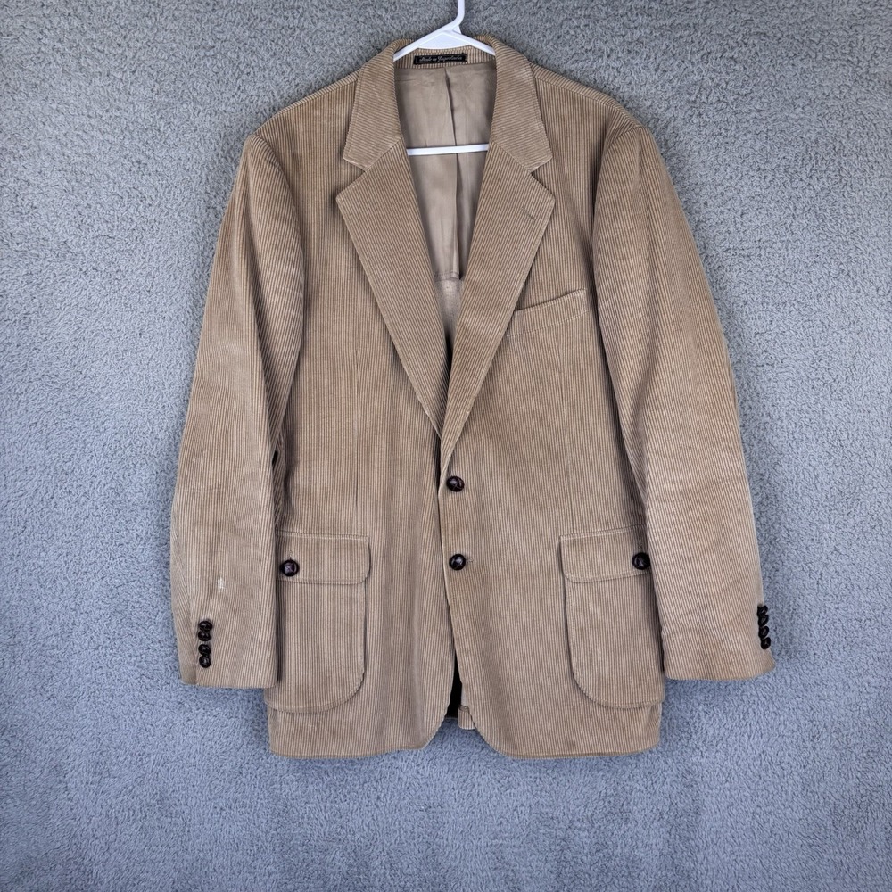 Vintage Christian Dior‎ Corduroy Sport Coat Mens 42L Tan Jacket Leather Button - Picture 3 of 16